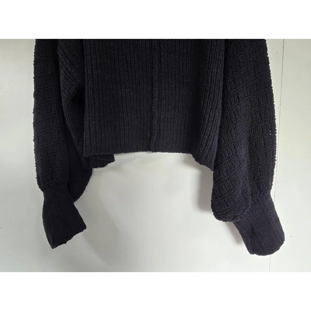 Free People Sweater Womens L Be Yours Pullover Black Cowl Neck Cropped Boxy